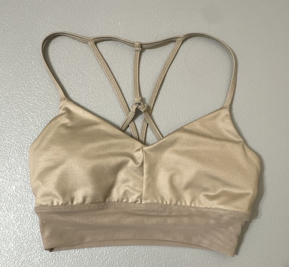 Alo Yoga XS Beige Solid Crossback Wireless Low Support Pullover Sports Bra
